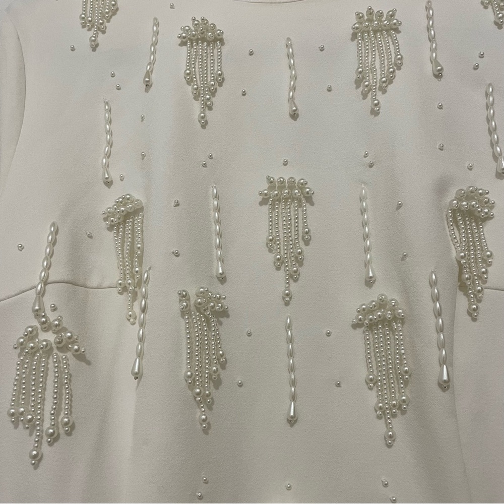 BHLDN White Long Sleeve Dress with Beaded Pearl Accents - Picture 4 of 8